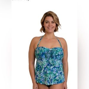 Fit 4u tankini top women convertible tie blue floral Sz#16 New